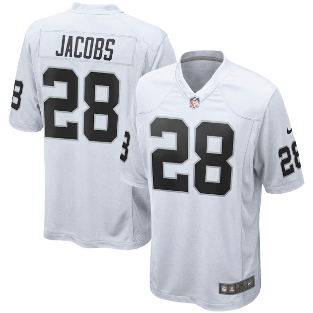 mens nike josh jacobs white las vegas raiders game jersey